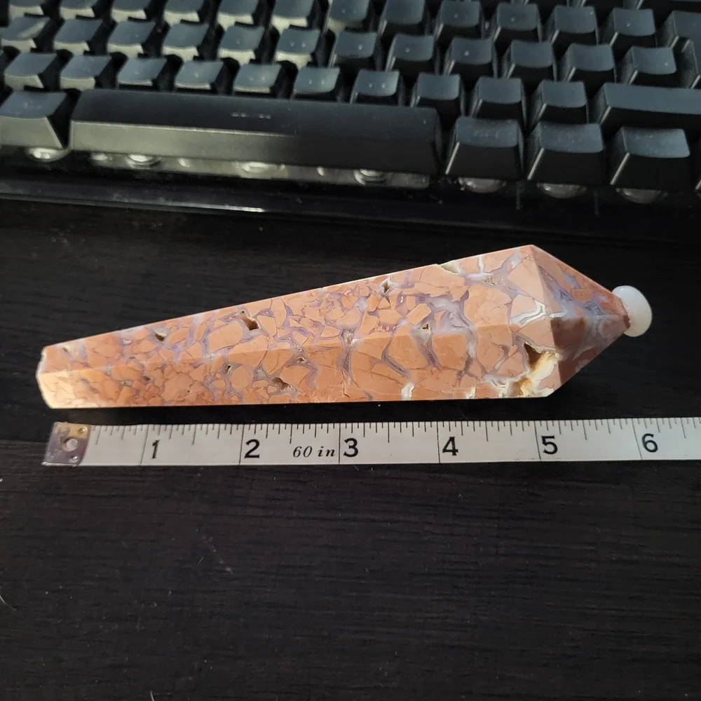 Pink druzy flower Agate wand crystal shapes for collectors 6 inch wand